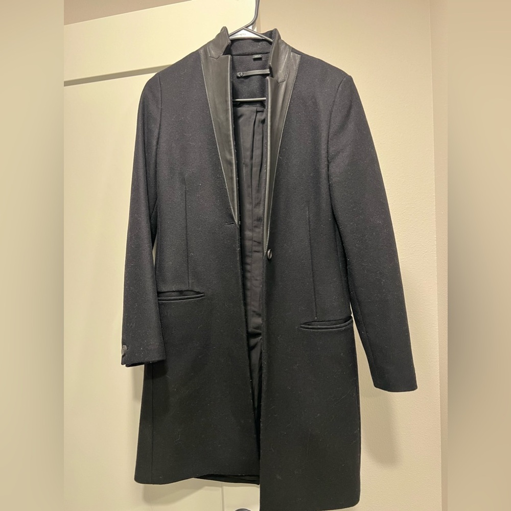 Allsaints 2 Leni Coat Leather Lapel Black Tailored Overcoat | Color: Black - Picture 2 of 3